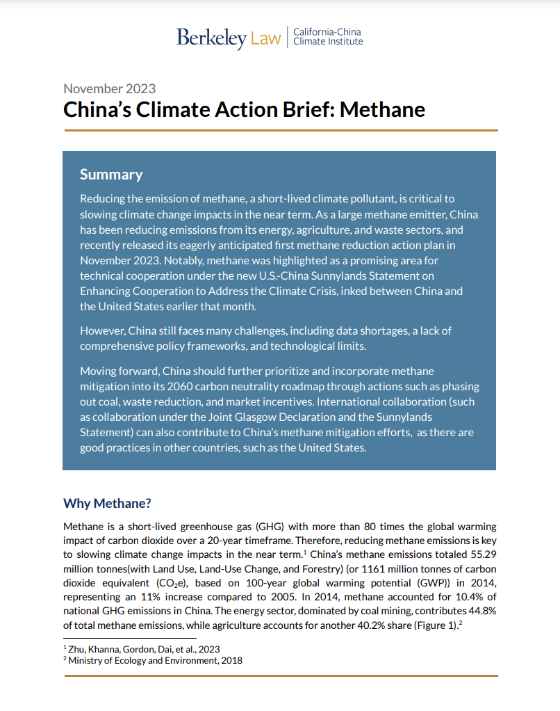 First page of the China Climate Action: Methane Brief