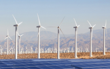 Image of wind turbines and mountains